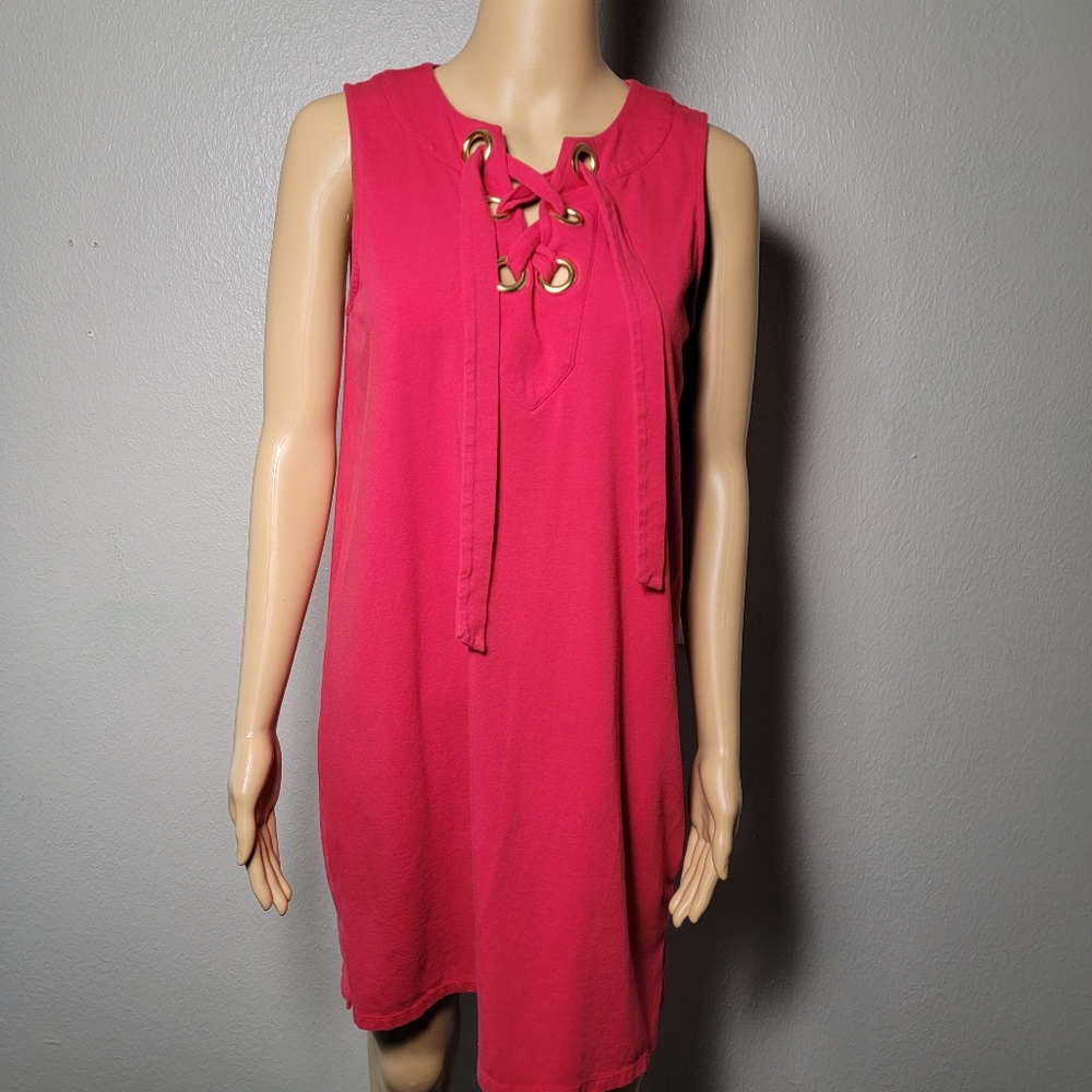 Women's Size Medium Michael Kors Red V-neck Sleeveless Lace Up Dress